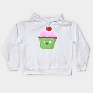 Cute happy cupcake cartoon illustration Kids Hoodie